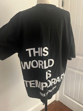 Black Graphic Short Sleeve Tee with White 'This World Is Temporary' Print